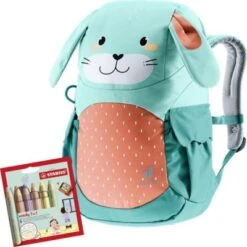 Deuter Sonderset: Kinderrucksack KIKKI Hase Glacier-dustblue + STABILO Buntstifte Woody 3in1 Pastell, 6 Farben, Inkl. Anspitzer